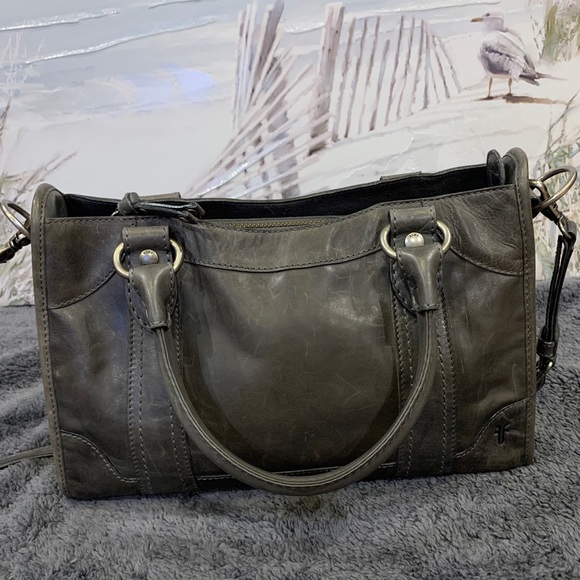 🖤🩶Frye Melissa Zip Satchel Leather Handbag Shoulder/Crossbody Carbon $388 - Picture 13 of 16